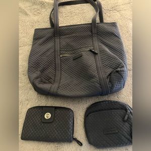 Vera Bradley, microfiber Vera tote with matching wallet and cosmetic bag